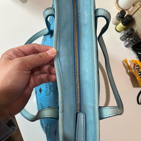MCM BLUE VISETOS ZIPPERED SMALL TOTE BAG - Picture 7 of 16